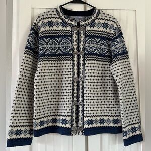 Carroll Reed Nordic Fair Isle Wool Cardigan Sweater Pewter Clasps Size Medium